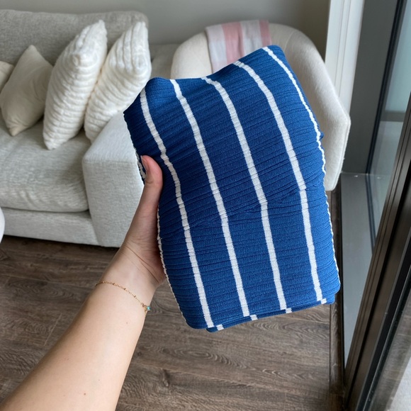 NWT Sleeveless Blue & White Striped Tank Dress Maxi Square Neck Ribbed Knit - Picture 11 of 15